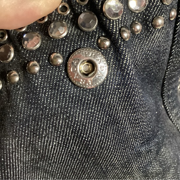 SOLD………Prada Canapa Studded Grommet Embellished Denim Tote w/ Long Strap RARE - Picture 6 of 16